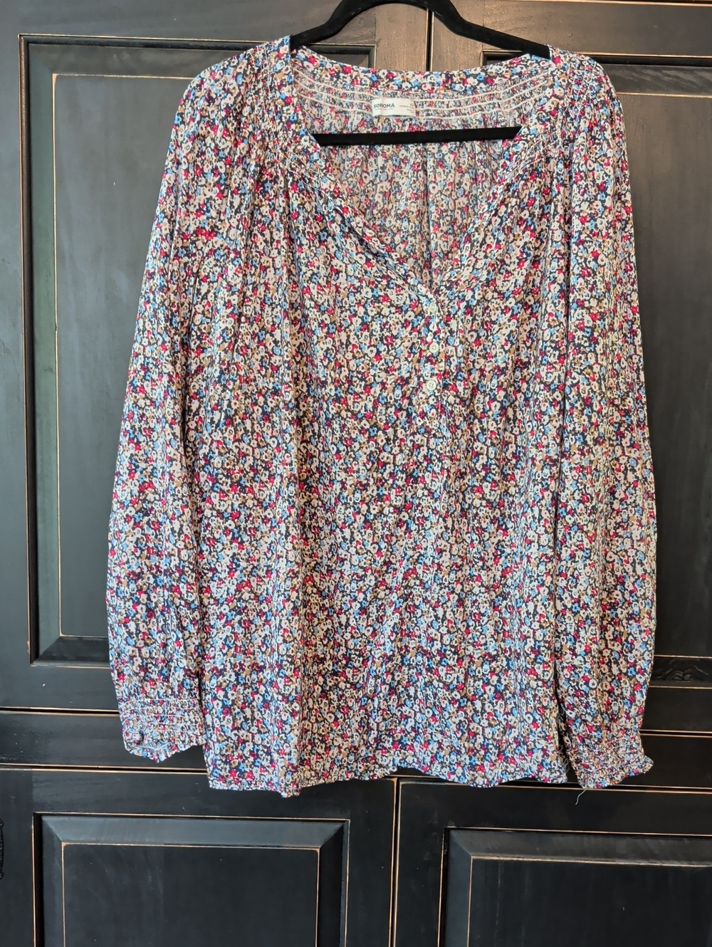 Sonoma Floral Peasant Top in Blue and Pink